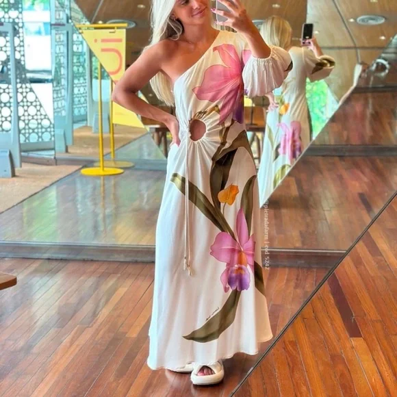 SOLD - FARM Rio One-Shoulder Dress Floral Design Size S - Picture 5 of 10